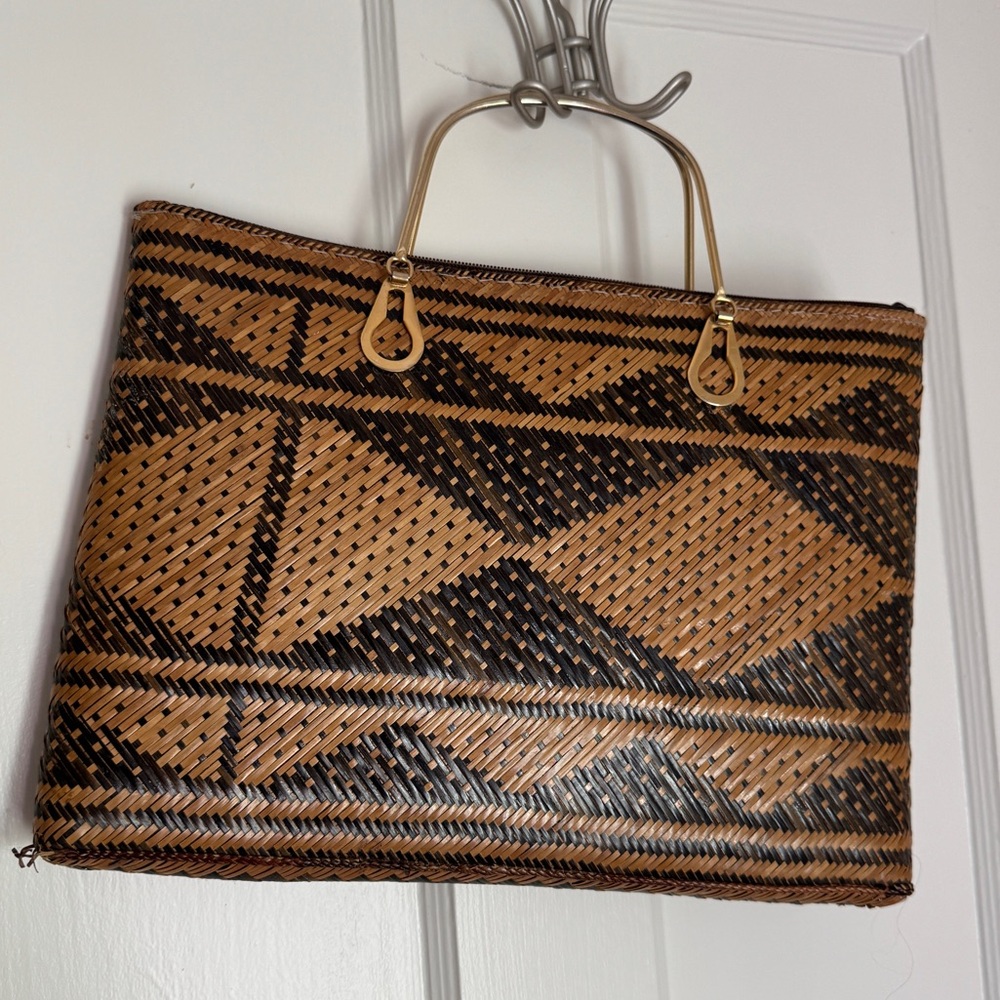 Handcrafted Brown and Black Woven Tote Bag